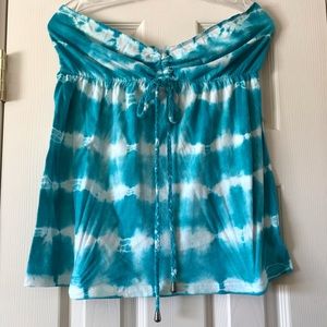 Turquoise Blue and White Tie-dye Tube Top